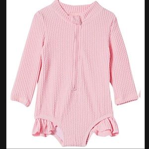 Pink ruffle rash guard swimsuit